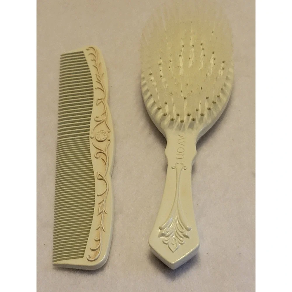 Avon Past Present Brush and Comb Set Vintage Victorian Revival Cream Ivory